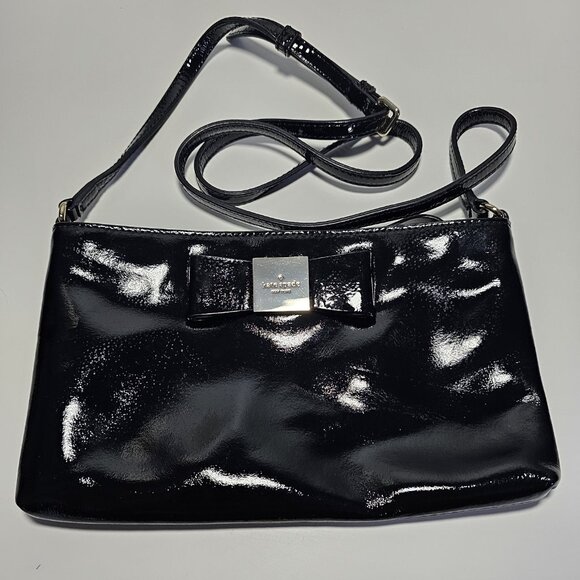 Kate Spade Black Patent Leather Bow Crossbody Purse - Picture 1 of 7